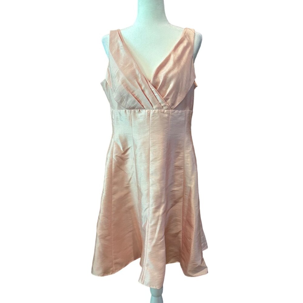 Evan-Picone Womens Peach V-Neck Sleeveless A-Line Dress Size 14
